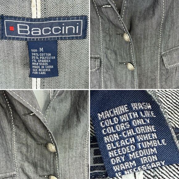 Denim Jacket BACCINI Womens Long Sleeve Buttoned Black Size M - Picture 9 of 16